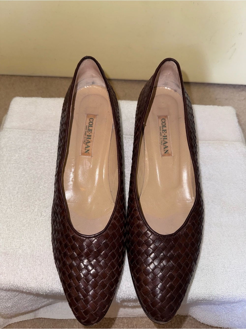 Cole Haan Dark Brown Woven Leather Low Heels